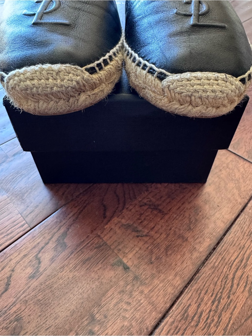 Saint Laurent YSL Women’s Monogrammed Black Leather Espadrilles EU 38 Authentic - Picture 6 of 9
